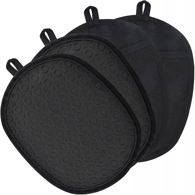 4-Pack Silicone Pot Holders for Kitchen Heat, Non-Slip Hot Pads with Hanging Loops, Quilted Liner Oven Mitts Alternative, Waterproof Trivets for Countertops Hot Pots and Pans (Black)