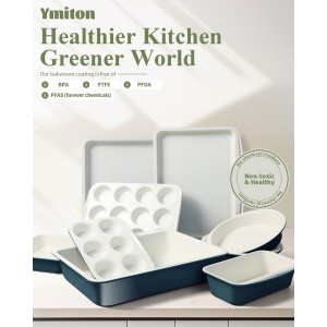 Ceramic Nonstick Baking Pans Set, Non Toxic 33 PCS Stackable Bakeware Sets, 550°F Oven Safe Baking Sheet & Pans, Warp-Free, Dishwasher Safe, PTFE/PFOA/PFOS-Free (Blue)