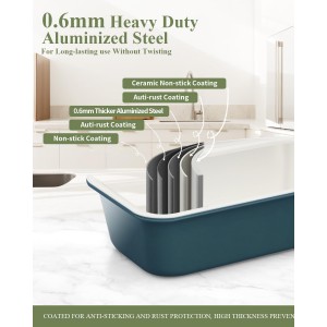 Ceramic Nonstick Baking Pans Set, Non Toxic 33 PCS Stackable Bakeware Sets, 550°F Oven Safe Baking Sheet & Pans, Warp-Free, Dishwasher Safe, PTFE/PFOA/PFOS-Free (Blue)