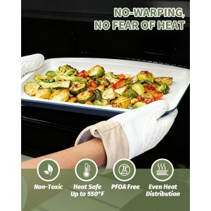 Ceramic Nonstick Baking Pans Set, Non Toxic 33 PCS Stackable Bakeware Sets, 550°F Oven Safe Baking Sheet & Pans, Warp-Free, Dishwasher Safe, PTFE/PFOA/PFOS-Free (Blue)