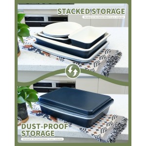 Ceramic Nonstick Baking Pans Set, Non Toxic 33 PCS Stackable Bakeware Sets, 550°F Oven Safe Baking Sheet & Pans, Warp-Free, Dishwasher Safe, PTFE/PFOA/PFOS-Free (Blue)