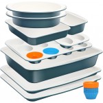 Ceramic Nonstick Baking Pans Set, Non Toxic 33 PCS Stackable Bakeware Sets, 550°F Oven Safe Baking Sheet & Pans, Warp-Free, Dishwasher Safe, PTFE/PFOA/PFOS-Free (Blue)