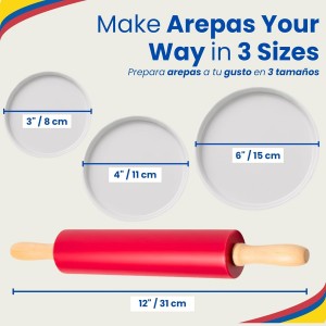 Molde para Arepas Rodillo Incluido (with Rolling Pin) – 3 Sizes (5.9