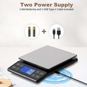 Digital Kitchen Scale with 0.1g/0.001oz High Precision, 5kg/11lb Food Bakery Scale with% Percentage Function, Tare Function, USB Rechargeable or AAA Battery Power, Stainless Steel Pan