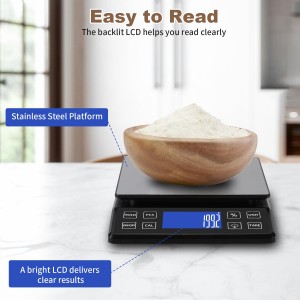Digital Kitchen Scale with 0.1g/0.001oz High Precision, 5kg/11lb Food Bakery Scale with% Percentage Function, Tare Function, USB Rechargeable or AAA Battery Power, Stainless Steel Pan