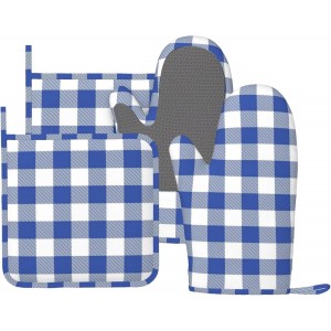 Blue and White Buffalo Plaid Oven Mitts ...