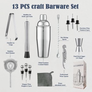 13-Piece Bartender Kit Bar Tool Set – Boston Cocktail Shaker Set with Muddler,Strainer,Jigger,Spoon–Home Bar Accessories and Drink Mixer Gift for Bartesian,Housewarming, Bar Cart Decor