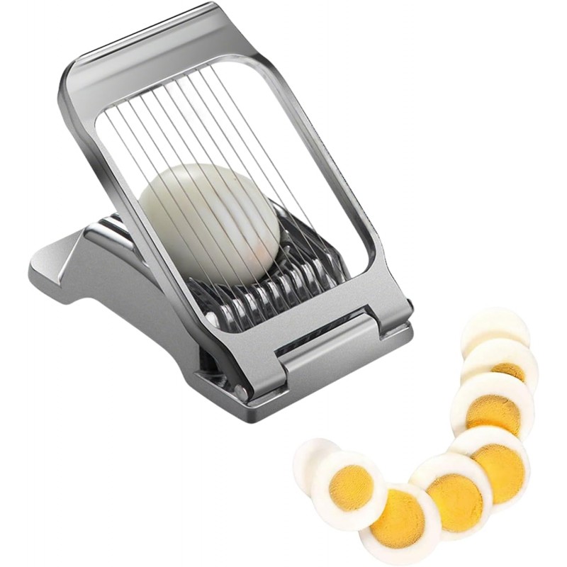 Egg Slicer For Hard Boiled Eggs, Heavy Duty Aluminium Egg Cutter with Stainless Steel Wires, for Strawberry Banana Soft Fruit Kitchen Gadget (Silver)