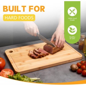 Bamboo Cutting Boards for Kitchen 14.9" x 9.6", Reversible Wood Cutting Board with Juice Groove & Side Handles, Chopping Board for Meat & Cheese, 100% Organic Bamboo