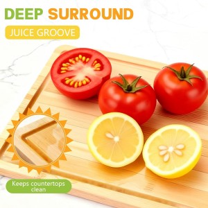 Bamboo Cutting Boards for Kitchen 14.9" x 9.6", Reversible Wood Cutting Board with Juice Groove & Side Handles, Chopping Board for Meat & Cheese, 100% Organic Bamboo