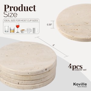 Koville Travertine Coasters, Marble Coaster Set of 4 for Drinks, 4