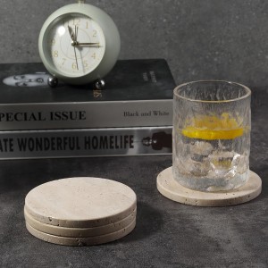 Koville Travertine Coasters, Marble Coaster Set of 4 for Drinks, 4