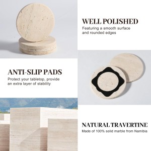 Koville Travertine Coasters, Marble Coaster Set of 4 for Drinks, 4