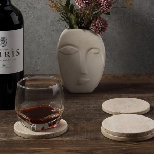 Koville Travertine Coasters, Marble Coaster Set of 4 for Drinks, 4