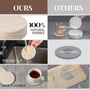 Koville Travertine Coasters, Marble Coaster Set of 4 for Drinks, 4