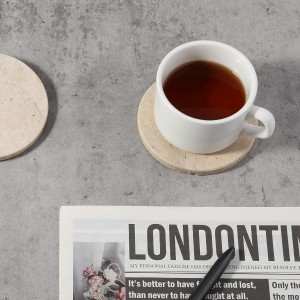 Koville Travertine Coasters, Marble Coaster Set of 4 for Drinks, 4
