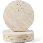 Koville Travertine Coasters, Marble Coaster Set of 4 for Drinks, 4