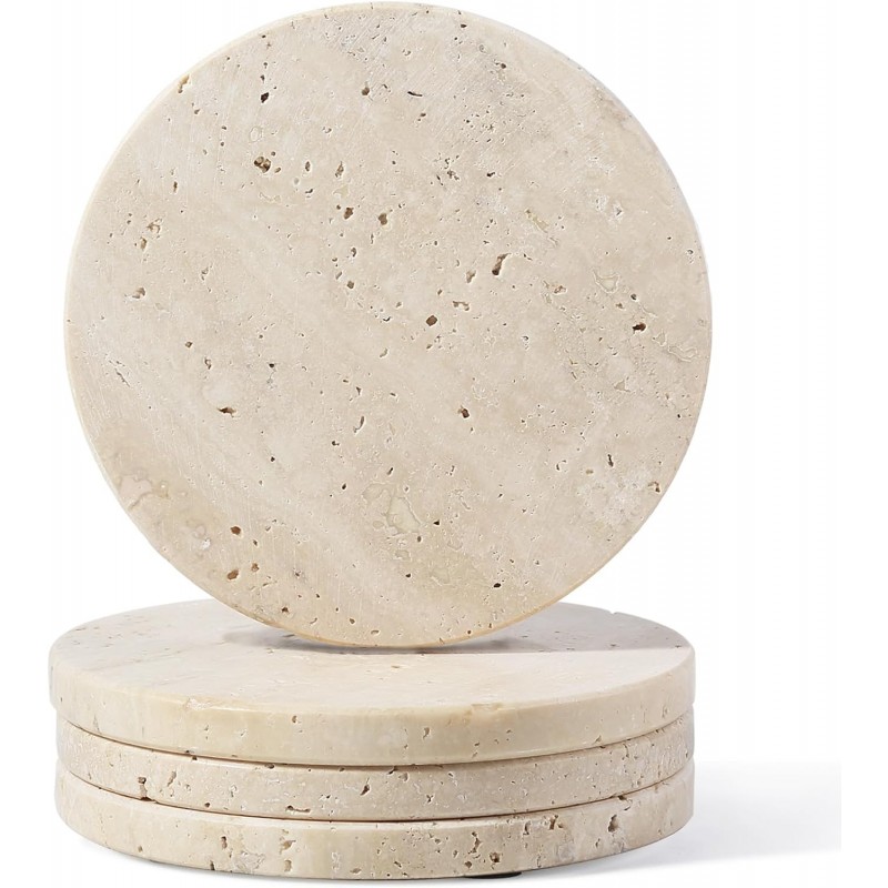 Koville Travertine Coasters, Marble Coaster Set of 4 for Drinks, 4