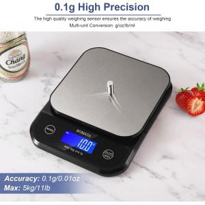 BOMATA Waterproof Kitchen Scale, 0.1g/0.01oz High Precision, 5kg/11lb, Washable, USB Rechargeable, Digital Scale for Food,Cooking, Baking, Weight Loss, Grey