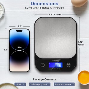 BOMATA Waterproof Kitchen Scale, 0.1g/0.01oz High Precision, 5kg/11lb, Washable, USB Rechargeable, Digital Scale for Food,Cooking, Baking, Weight Loss, Grey