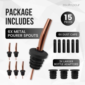 Stainless Steel Liquor Bar Bottle Pourers - Drip-Free Nozzle - Pour Spouts for Alcohol & Bartending - Universal Fit Speed Spout - Rust-Free & Easy Clean (Copper)