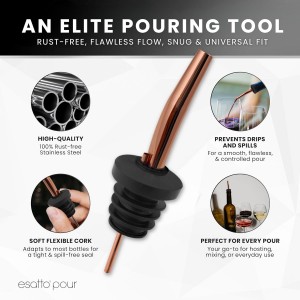 Stainless Steel Liquor Bar Bottle Pourers - Drip-Free Nozzle - Pour Spouts for Alcohol & Bartending - Universal Fit Speed Spout - Rust-Free & Easy Clean (Copper)