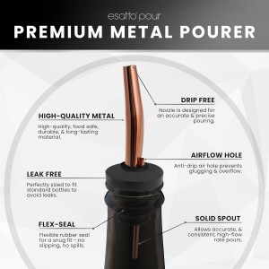 Stainless Steel Liquor Bar Bottle Pourers - Drip-Free Nozzle - Pour Spouts for Alcohol & Bartending - Universal Fit Speed Spout - Rust-Free & Easy Clean (Copper)
