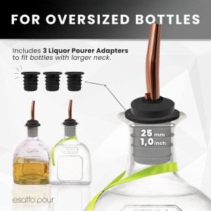 Stainless Steel Liquor Bar Bottle Pourers - Drip-Free Nozzle - Pour Spouts for Alcohol & Bartending - Universal Fit Speed Spout - Rust-Free & Easy Clean (Copper)