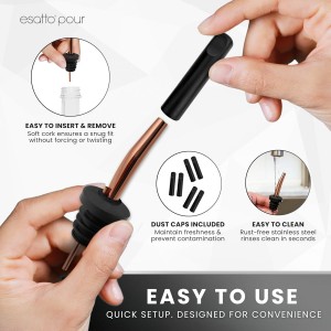 Stainless Steel Liquor Bar Bottle Pourers - Drip-Free Nozzle - Pour Spouts for Alcohol & Bartending - Universal Fit Speed Spout - Rust-Free & Easy Clean (Copper)