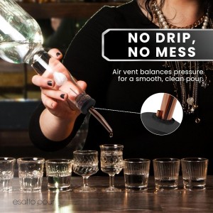 Stainless Steel Liquor Bar Bottle Pourers - Drip-Free Nozzle - Pour Spouts for Alcohol & Bartending - Universal Fit Speed Spout - Rust-Free & Easy Clean (Copper)