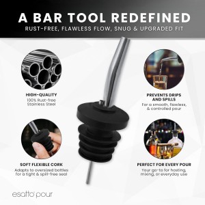 6-Pack Stainless Steel Liquor Pour Spouts for Bottles - Built-in Hinged Lids with 3 Bottle Adapters - Drip-Free Spout for Olive Oil, Wine - Ideal for Cocktails, Bar Use, Kitchen Pourers - Rust-Free