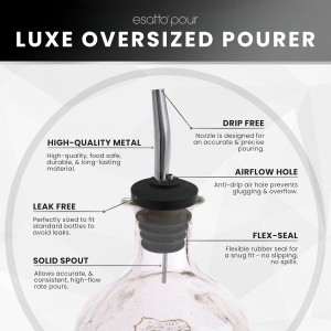 6-Pack Stainless Steel Liquor Pour Spouts for Bottles - Built-in Hinged Lids with 3 Bottle Adapters - Drip-Free Spout for Olive Oil, Wine - Ideal for Cocktails, Bar Use, Kitchen Pourers - Rust-Free