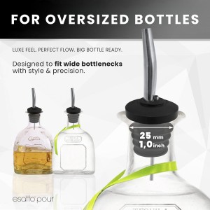 6-Pack Stainless Steel Liquor Pour Spouts for Bottles - Built-in Hinged Lids with 3 Bottle Adapters - Drip-Free Spout for Olive Oil, Wine - Ideal for Cocktails, Bar Use, Kitchen Pourers - Rust-Free
