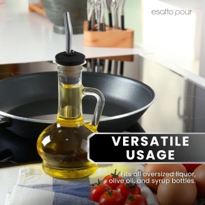 6-Pack Stainless Steel Liquor Pour Spouts for Bottles - Built-in Hinged Lids with 3 Bottle Adapters - Drip-Free Spout for Olive Oil, Wine - Ideal for Cocktails, Bar Use, Kitchen Pourers - Rust-Free