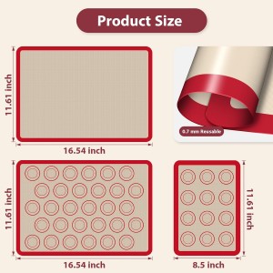 Macaron Silicone Baking Mats, 3 PCS Non Stick Macaroon Mat Silicone for Macarons, Cookie, Pastry, Red