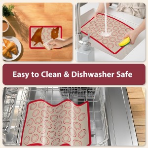 Macaron Silicone Baking Mats, 3 PCS Non Stick Macaroon Mat Silicone for Macarons, Cookie, Pastry, Red