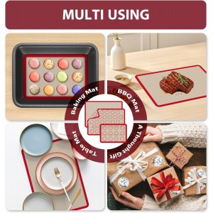 Macaron Silicone Baking Mats, 3 PCS Non Stick Macaroon Mat Silicone for Macarons, Cookie, Pastry, Red