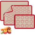 Macaron Silicone Baking Mats, 3 PCS Non Stick Macaroon Mat Silicone for Macarons, Cookie, Pastry, Red