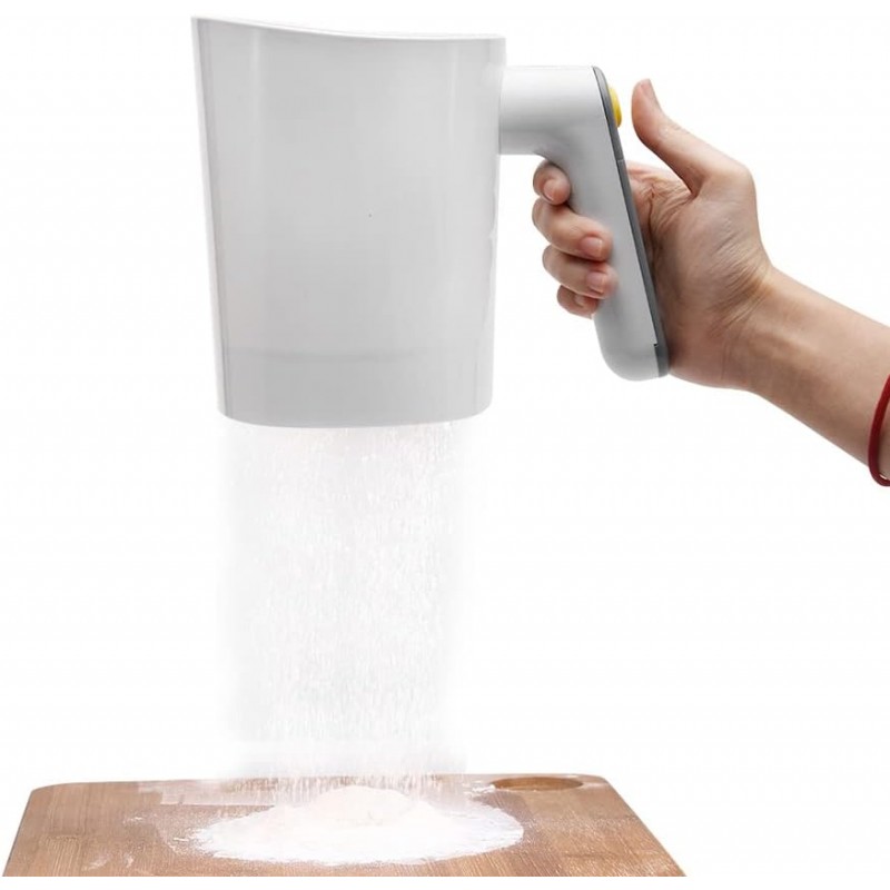 Electric Flour Sifter, Handheld Battery Operated Stainless Steel Mesh Shaker, Cup Shape for Baking and Pastry, 4 Cup/1L Capacity, Efficient Kitchen Tool