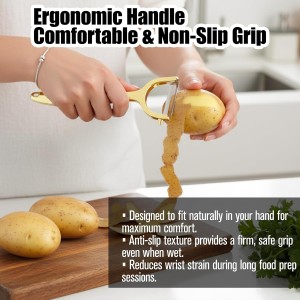 Gold Potato Peeler - Ultra Sharp Vegetable Peelers For Kitchen, No Rust Stainless Steel Serrated Y Peeler, Easy To Use With Durable Non Slip Ergonomic Grip For Carrot Fruits Veggie Kiwi, High Tensil