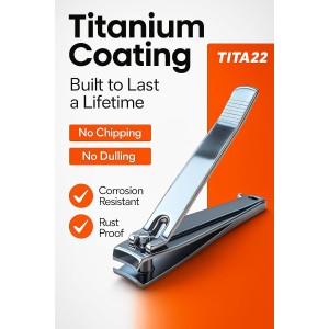 TITA22™ Nail Clipper with Titanium Coating, Ultra Sharp, Sturdy, Rust-Proof, Long-Lasting, Fingernails & Toenails Clipper Cutter with Nail File, Suitable for Men & Women, (1 Piece)