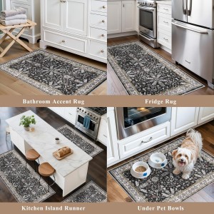 3-Piece Washable Kitchen Rug Set of 3 with Runner – Non-Slip Boho Kitchen Mats for Hardwood Floor, Sink & Entryway & Bathroom, Home Decor (Black,2x3+2x4+2x5)