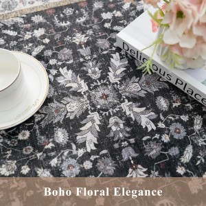 3-Piece Washable Kitchen Rug Set of 3 with Runner – Non-Slip Boho Kitchen Mats for Hardwood Floor, Sink & Entryway & Bathroom, Home Decor (Black,2x3+2x4+2x5)