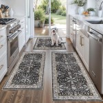 3-Piece Washable Kitchen Rug Set of 3 with Runner – Non-Slip Boho Kitchen Mats for Hardwood Floor, Sink & Entryway & Bathroom, Home Decor (Black,2x3+2x4+2x5)