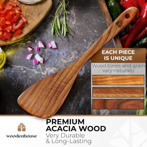 Wooden Spatula for Cooking, 12 Inch - Easy to Clean, Long-Lasting & Sturdy Natural Acacia Wood Spatula for Cooking - Wooden Spatulas with Comfortable Handle, Perfect for Flipping, Turning & Frying