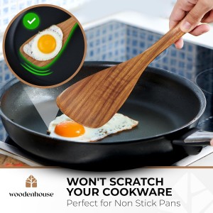 Wooden Spatula for Cooking, 12 Inch - Easy to Clean, Long-Lasting & Sturdy Natural Acacia Wood Spatula for Cooking - Wooden Spatulas with Comfortable Handle, Perfect for Flipping, Turning & Frying