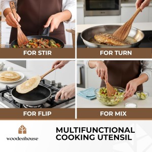 Wooden Spatula for Cooking, 12 Inch - Easy to Clean, Long-Lasting & Sturdy Natural Acacia Wood Spatula for Cooking - Wooden Spatulas with Comfortable Handle, Perfect for Flipping, Turning & Frying
