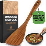 Wooden Spatula for Cooking, 12 Inch - Easy to Clean, Long-Lasting & Sturdy Natural Acacia Wood Spatula for Cooking - Wooden Spatulas with Comfortable Handle, Perfect for Flipping, Turning & Frying