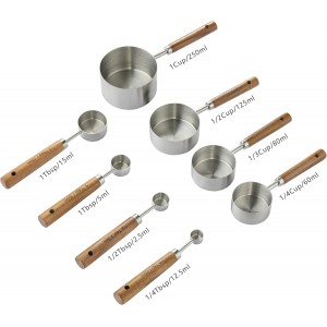 8PCS Measuring Cups, DAJLFA Stainless Steel Measuring Cups and Spoons Set with Ergonomic Wooden Handle for Cooking & Baking