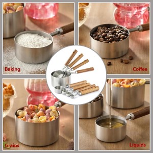 8PCS Measuring Cups, DAJLFA Stainless Steel Measuring Cups and Spoons Set with Ergonomic Wooden Handle for Cooking & Baking
